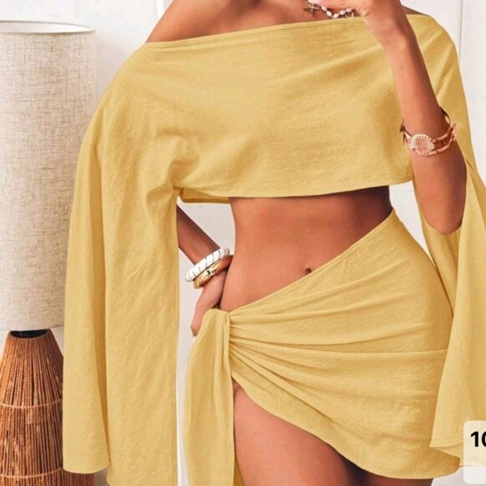 SHEIN Yellow Off-Shoulder Swim Coverup